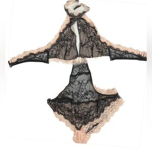 NWT Adore Me BLK/PNK  Lacy Wireless Body Suit, L *P1082